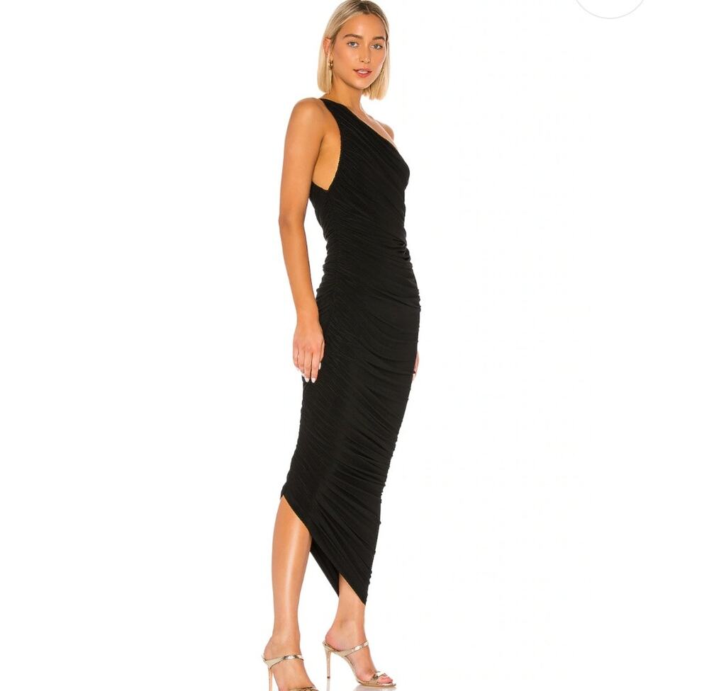 Norma Kamali Diana Black One-Shoulder Ruched Gown NWT Asymmetrical Dress - Large